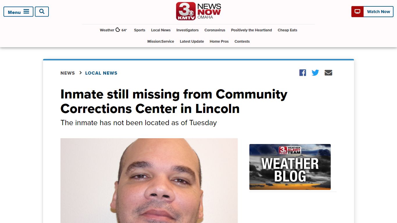 Inmate missing from Community Corrections Center in Lincoln
